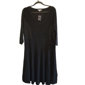 Isaac Mizrahi Live Gen 7 Black Ribbed‎ Knit Sweater Dress 1X NWT Midi Stretchy